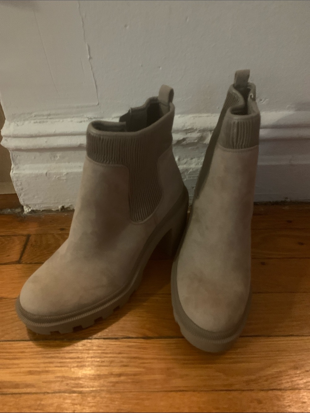 Jennifer Lopez Neutral Taupe Chelsea Block Heel Booties